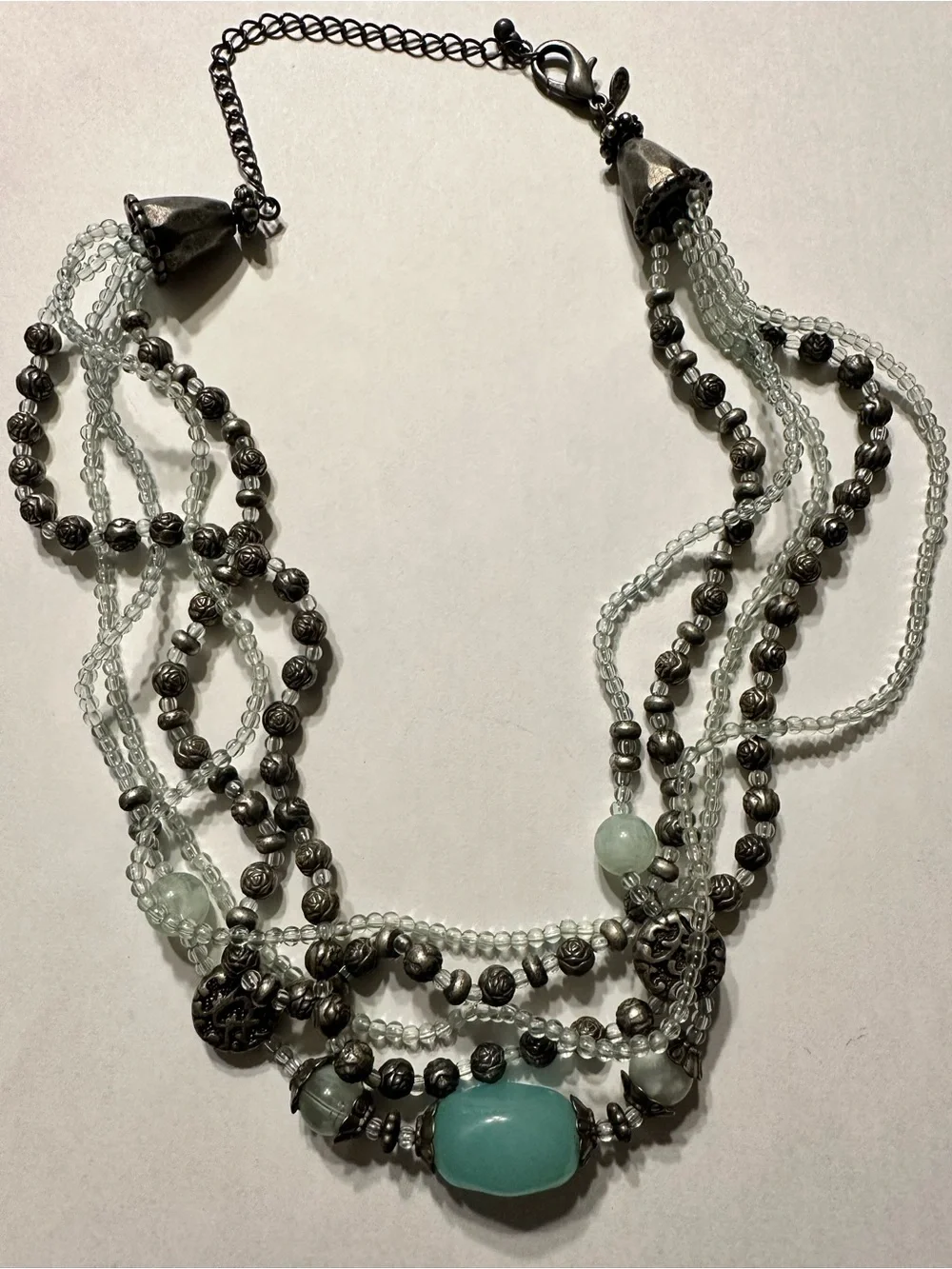 Premier Designs Cool Waters Beaded Necklace with Silver-Tone Accents - Retired